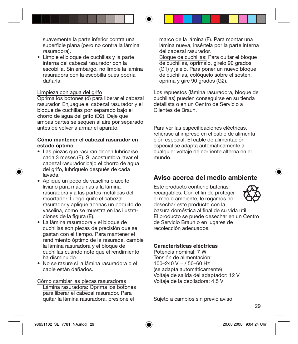 Aviso acerca del medio ambiente | Braun 7281 Silk-épil Xpressive User Manual | Page 29 / 30