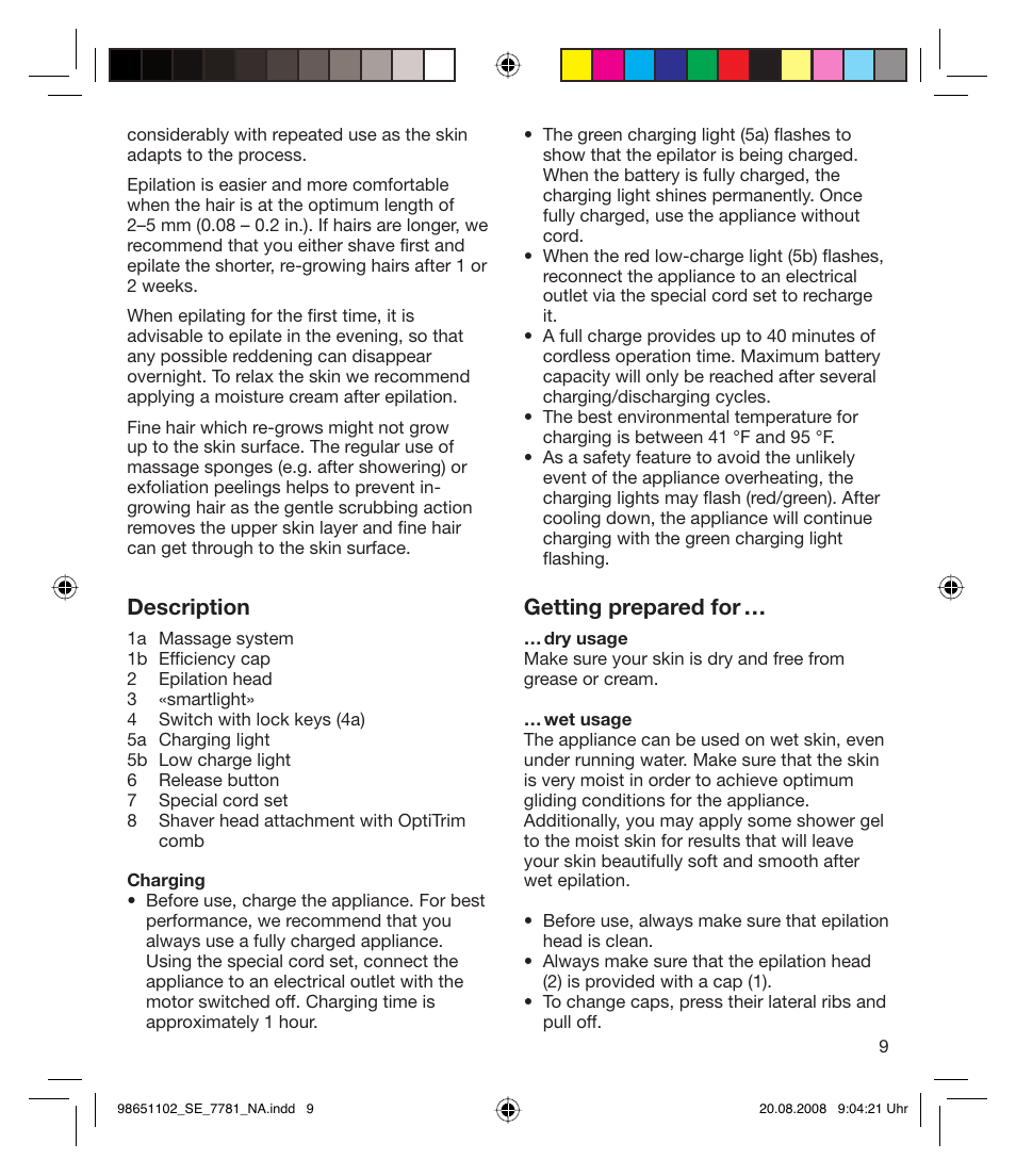 Description, Getting prepared for | Braun 7281 Silk-épil Xpressive User Manual | Page 9 / 30