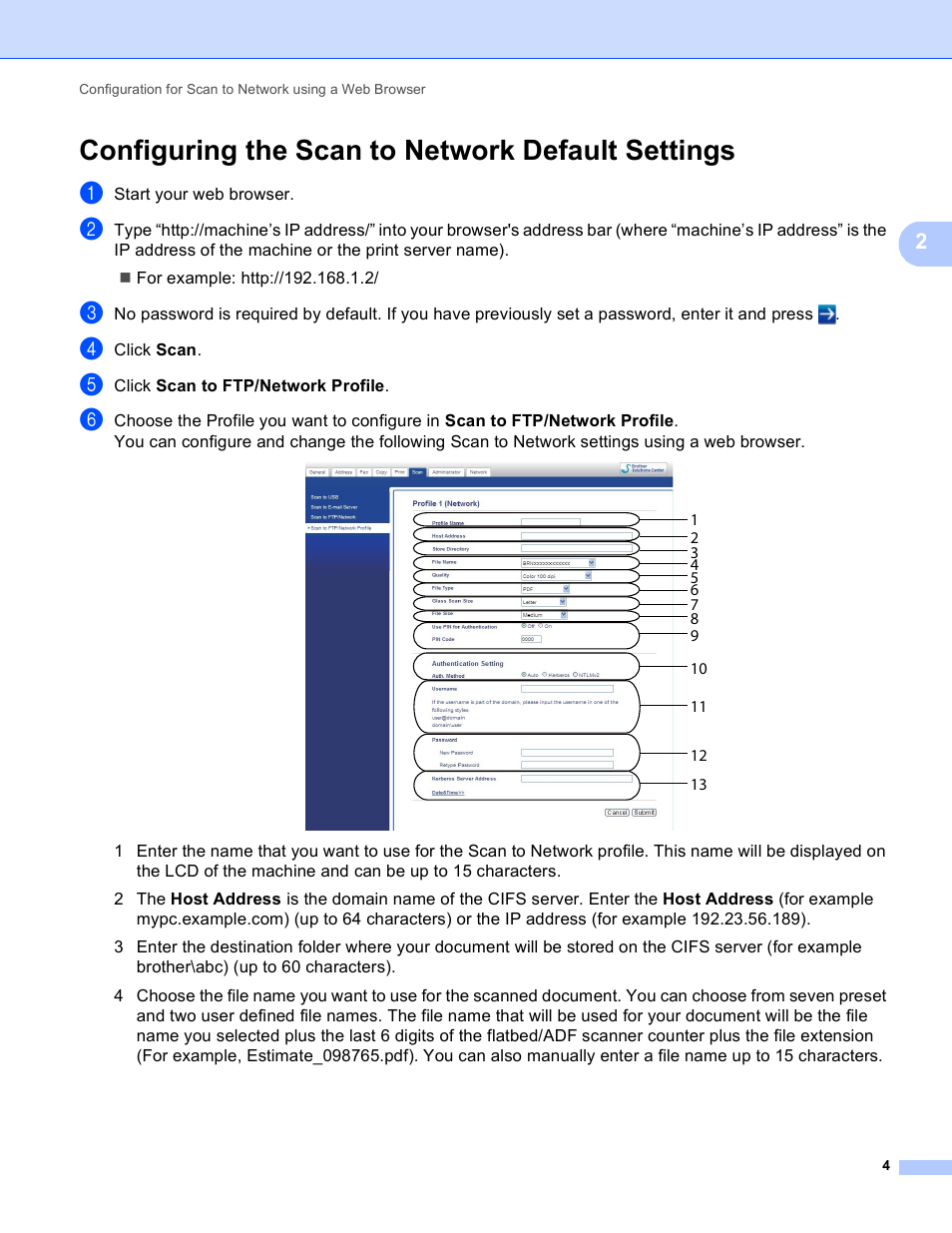 Configuring the scan to network default settings | Brother MFC-8810DW User Manual | Page 7 / 29