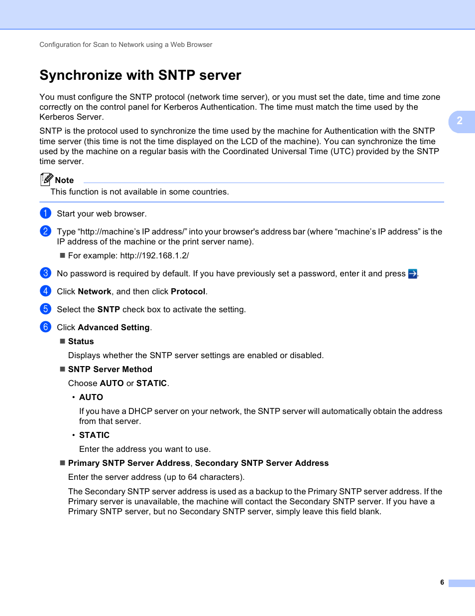 Synchronize with sntp server | Brother MFC-8810DW User Manual | Page 9 / 29