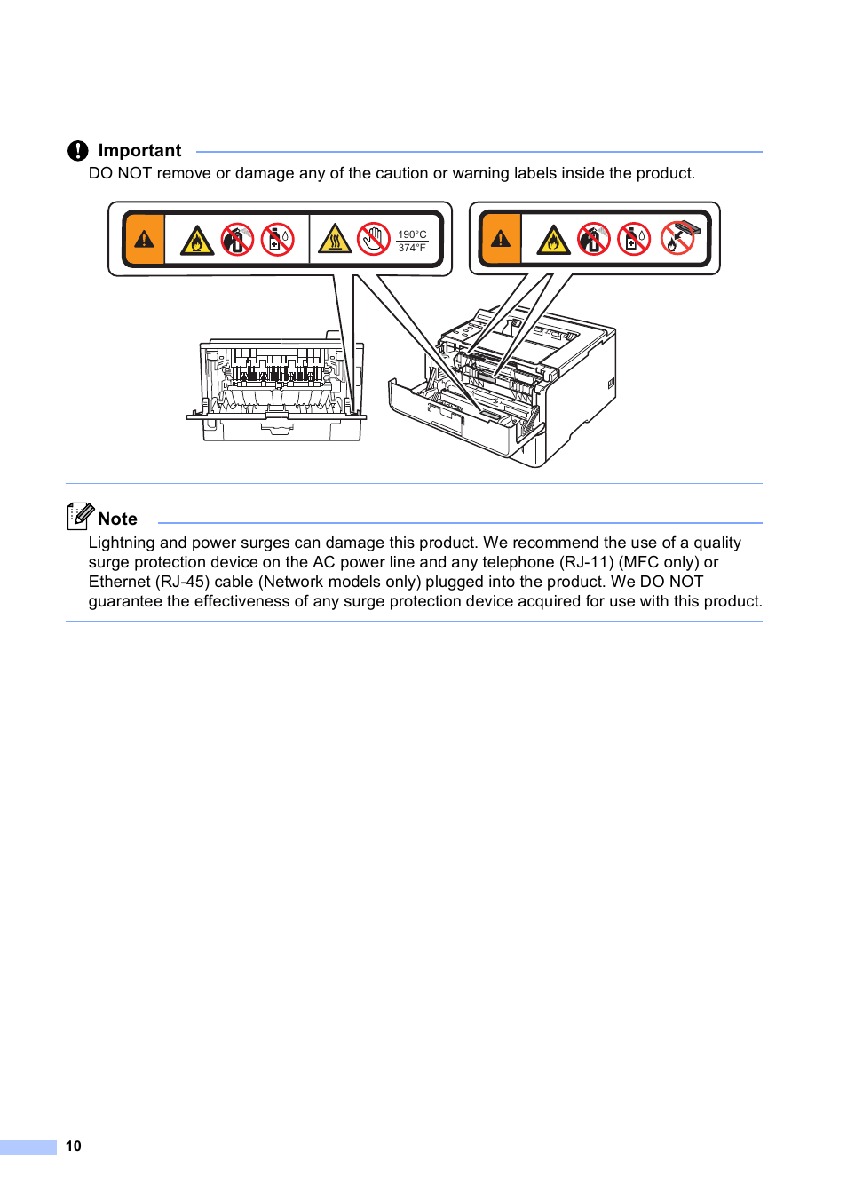 Important | Brother HL 5450DN User Manual | Page 10 / 22