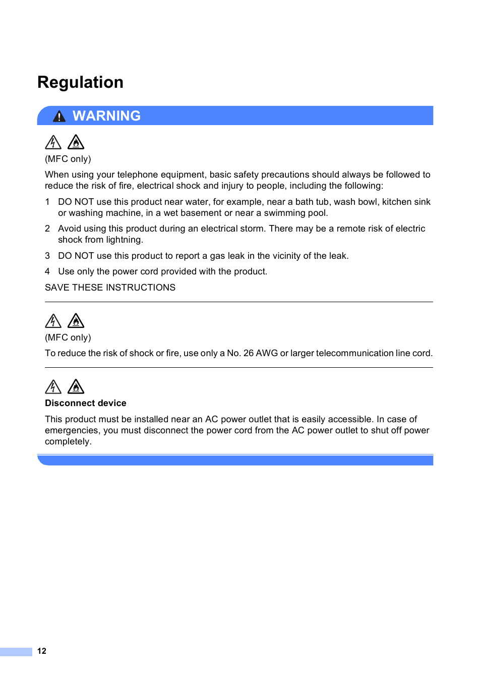 Regulation, Warning | Brother HL 5450DN User Manual | Page 12 / 22