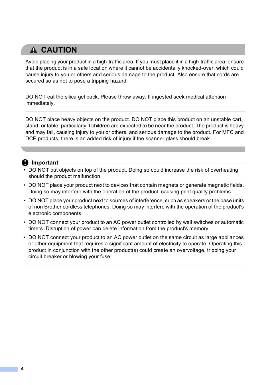 Caution, Important | Brother HL 5450DN User Manual | Page 4 / 22