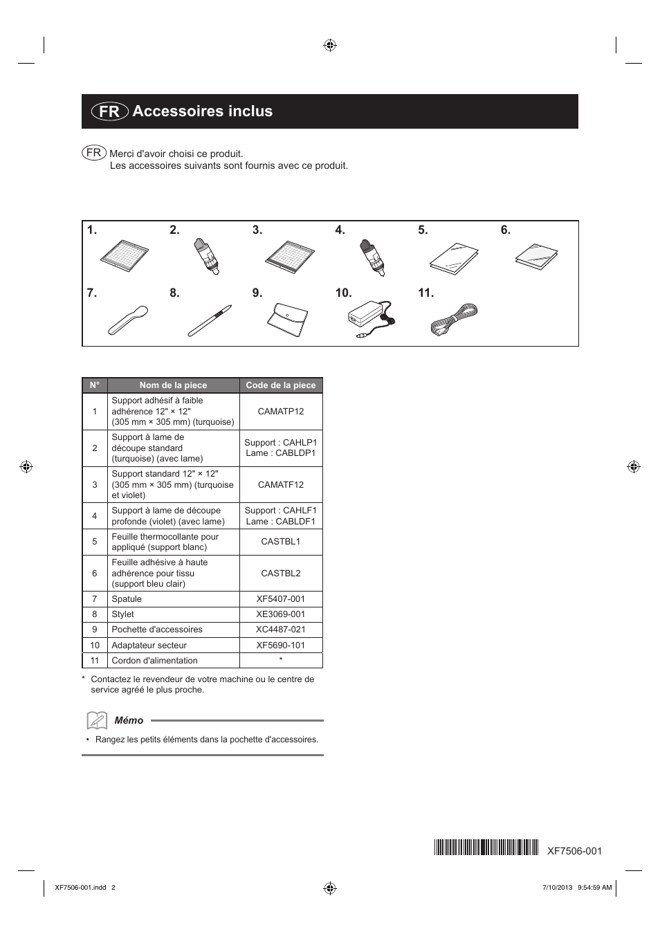 Fr accessoires inclus | Brother CM100DM User Manual | Page 2 / 2