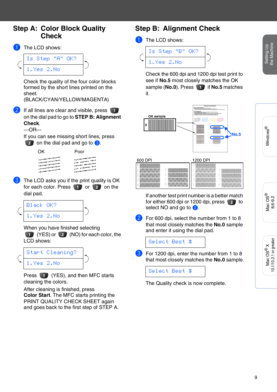 Step a: color block quality check, Step b: alignment check | Brother MFC-3420C User Manual | Page 11 / 31