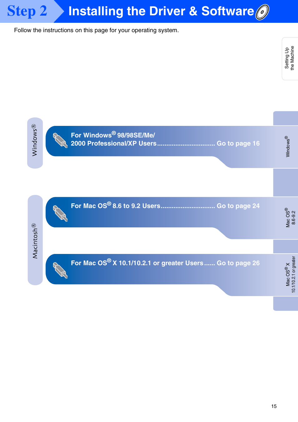 Step 2, Installing the driver & software, For windows | Brother MFC-3420C User Manual | Page 17 / 31