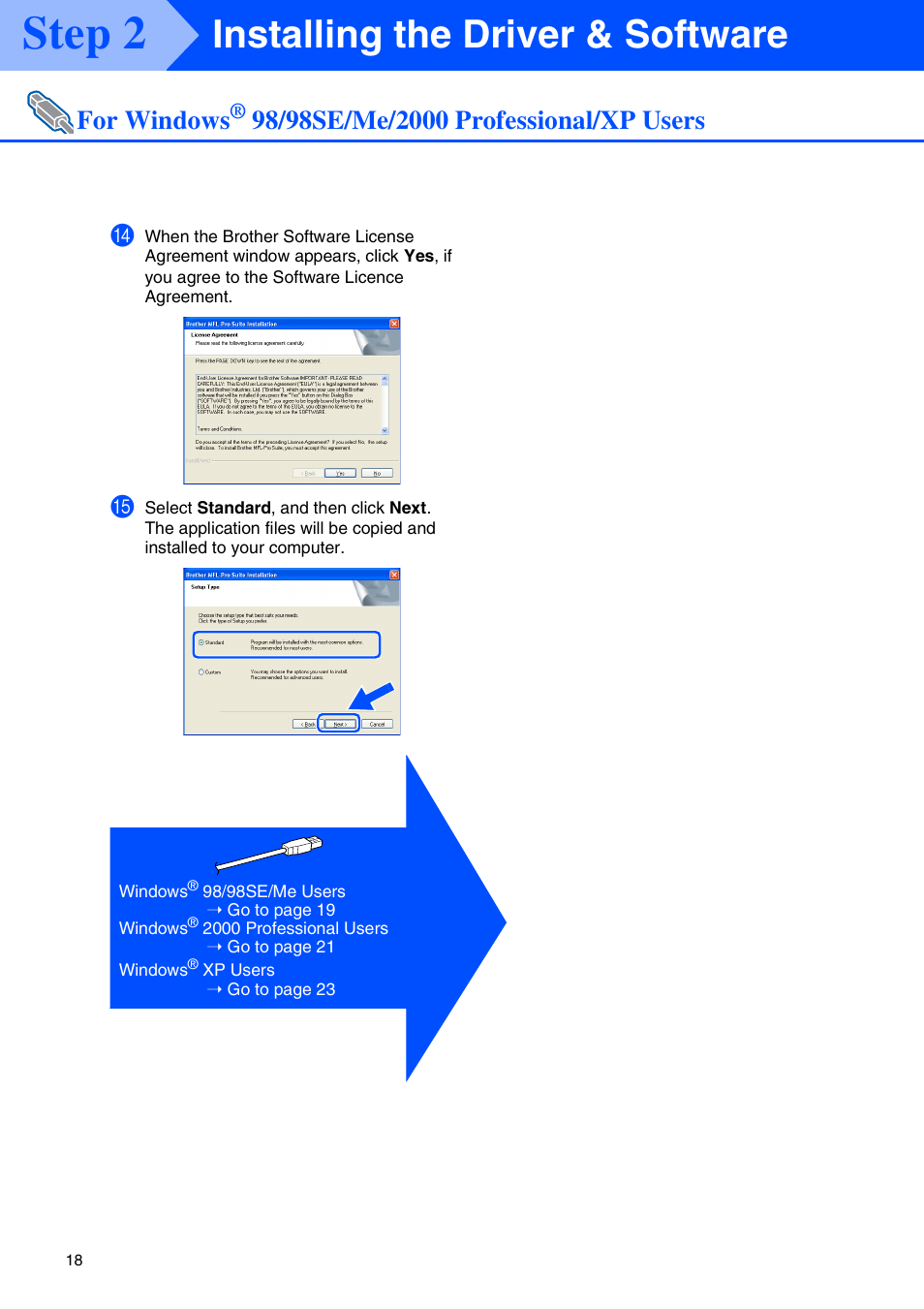 Step 2, Installing the driver & software, For windows | Brother MFC-3420C User Manual | Page 20 / 31