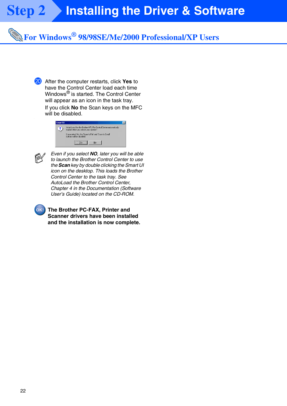 Step 2, Installing the driver & software, For windows | Brother MFC-3420C User Manual | Page 24 / 31
