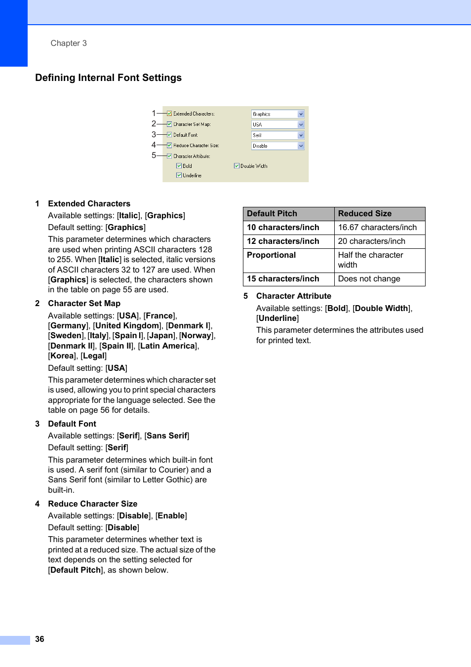 Defining internal font settings | Brother Pocket Jet6 PJ-622 User Manual | Page 40 / 61