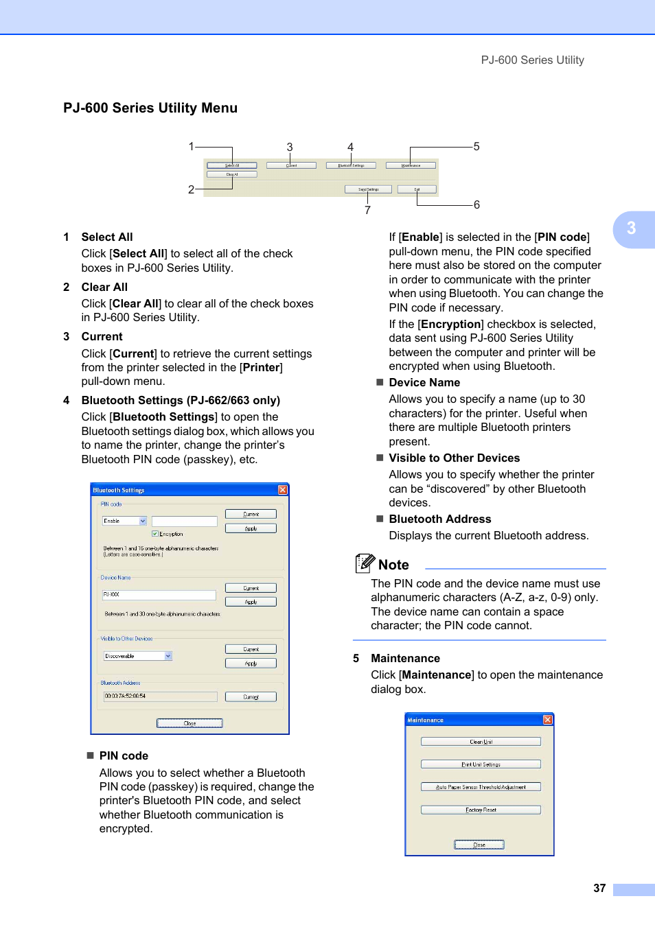 Pj-600 series utility menu | Brother Pocket Jet6 PJ-622 User Manual | Page 41 / 61