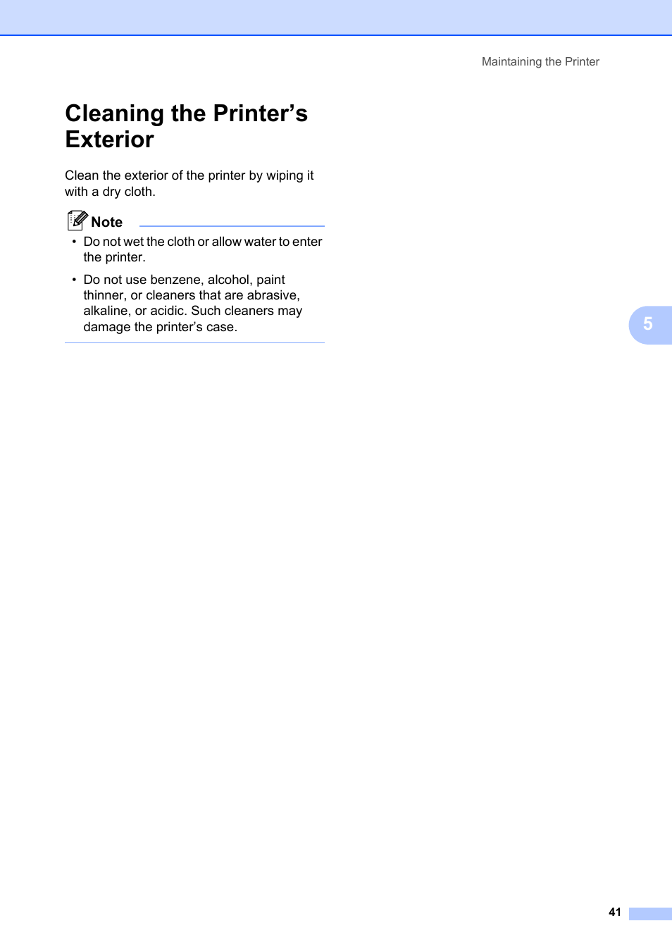 Cleaning the printer’s exterior | Brother Pocket Jet6 PJ-622 User Manual | Page 45 / 61