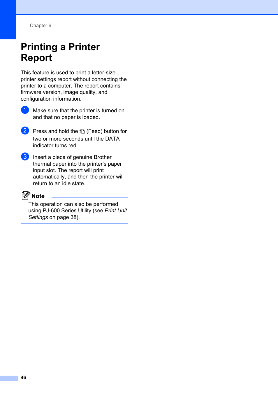 Printing a printer report | Brother Pocket Jet6 PJ-622 User Manual | Page 50 / 61