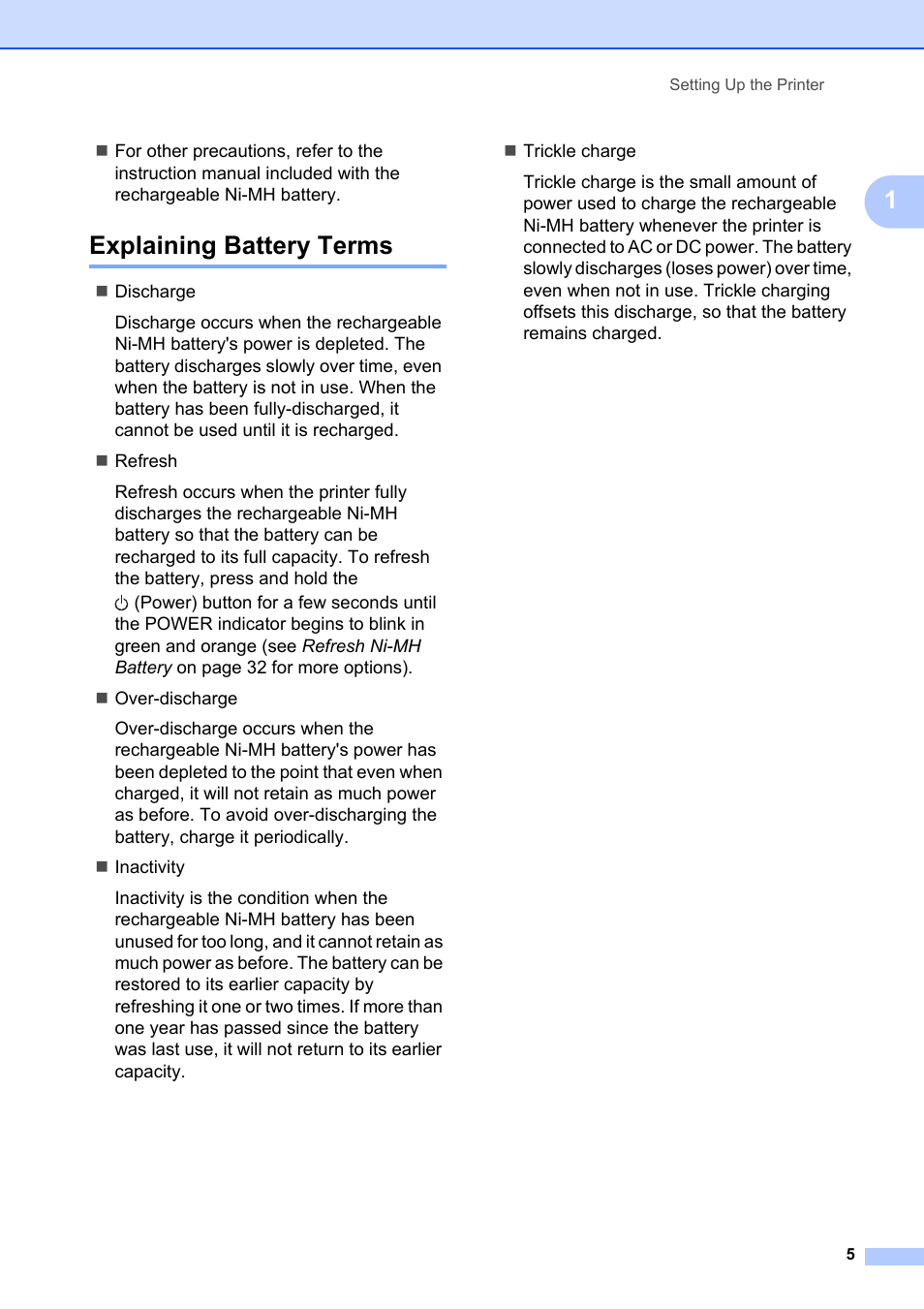 Explaining battery terms | Brother Pocket Jet6 PJ-622 User Manual | Page 9 / 61