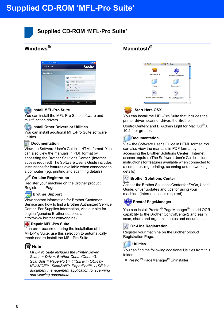 Step 2 installing the driver & software, Supplied cd-rom ‘mfl-pro suite, Windows | Macintosh | Brother DCP-7040 User Manual | Page 10 / 20