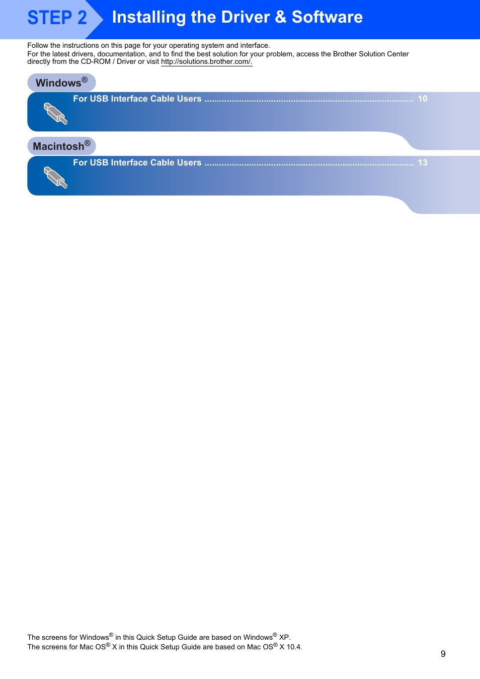 Step 2, Installing the driver & software, Windows | Macintosh | Brother DCP-7040 User Manual | Page 11 / 20