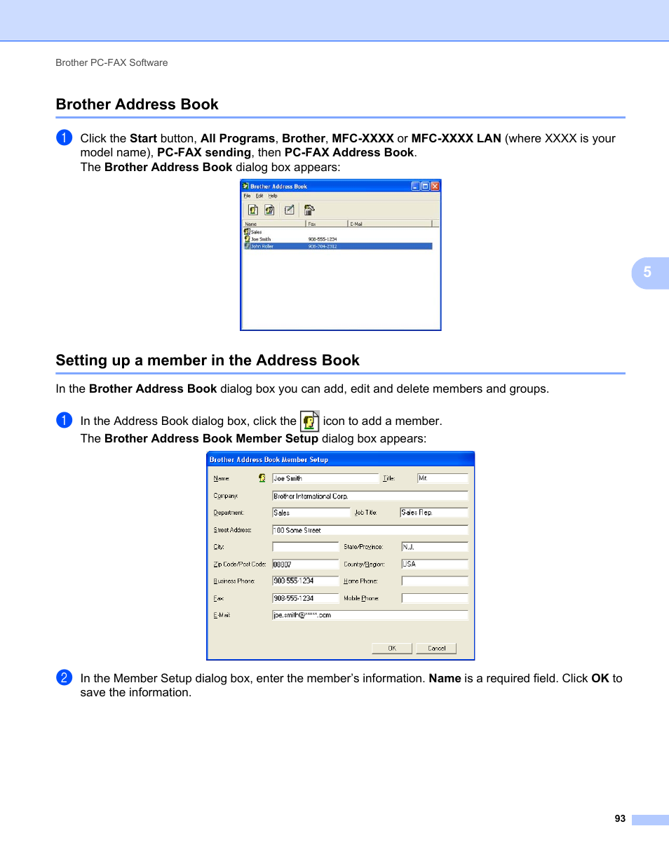 Brother address book, Setting up a member in the address book, 5brother address book | Brother MFC-9325CW User Manual | Page 101 / 221