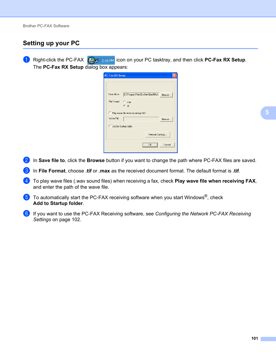 Setting up your pc, 5setting up your pc | Brother MFC-9325CW User Manual | Page 109 / 221