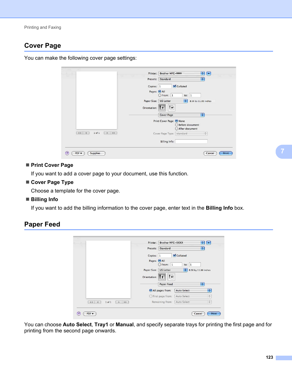 Paper feed, 7cover page | Brother MFC-9325CW User Manual | Page 131 / 221