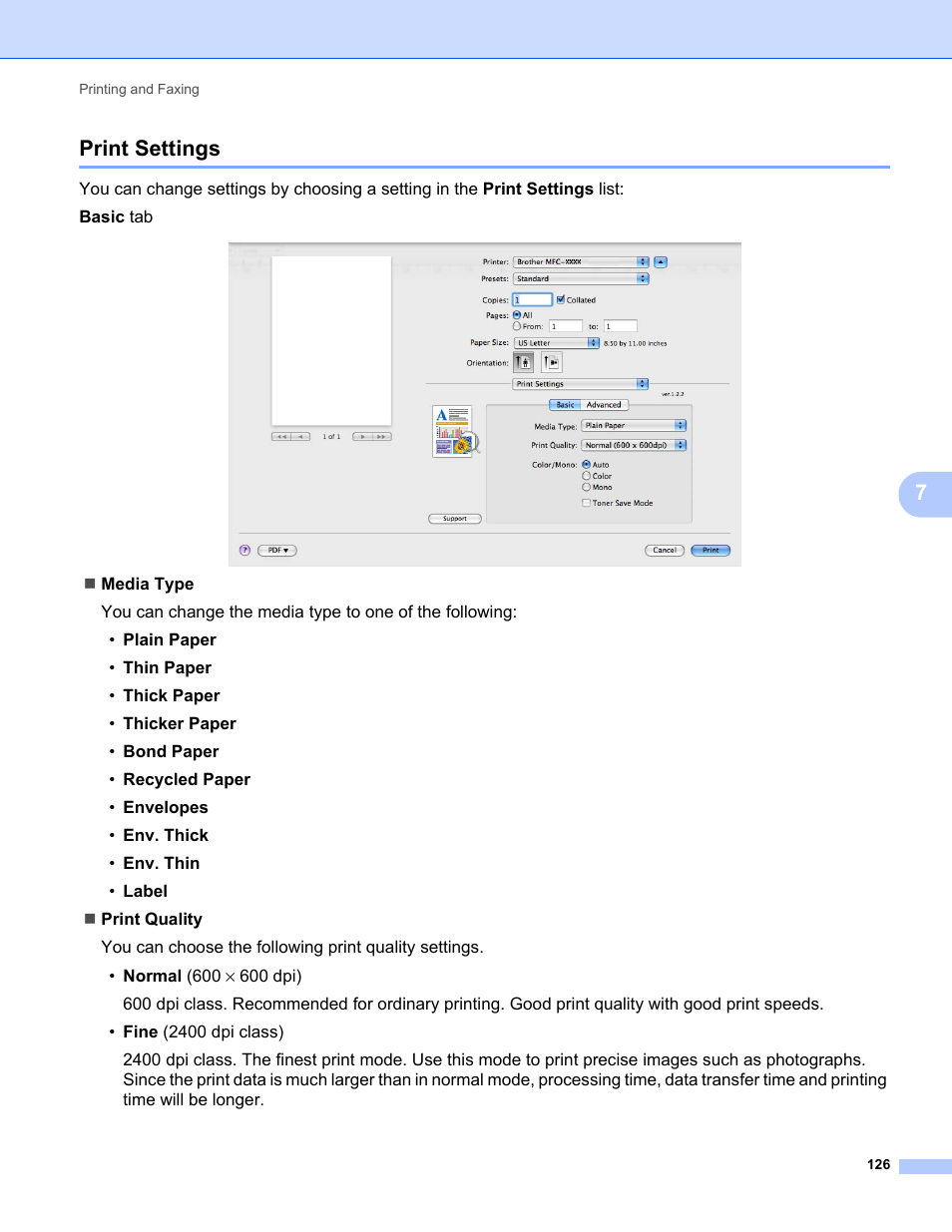 Print settings, 7print settings | Brother MFC-9325CW User Manual | Page 134 / 221