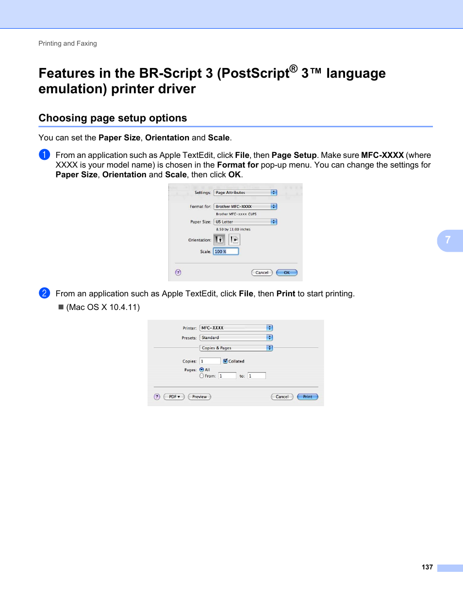 Features in the br-script 3 (postscript, 3™ language emulation) printer driver, Choosing page setup options | Brother MFC-9325CW User Manual | Page 145 / 221