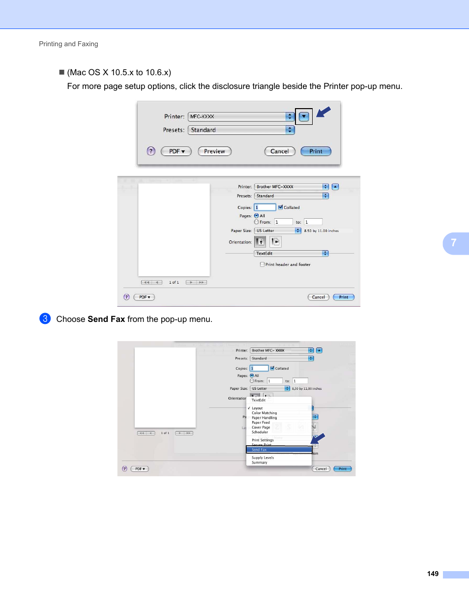 Choose send fax from the pop-up menu | Brother MFC-9325CW User Manual | Page 157 / 221