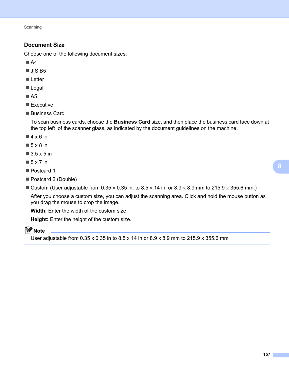 Document size | Brother MFC-9325CW User Manual | Page 165 / 221