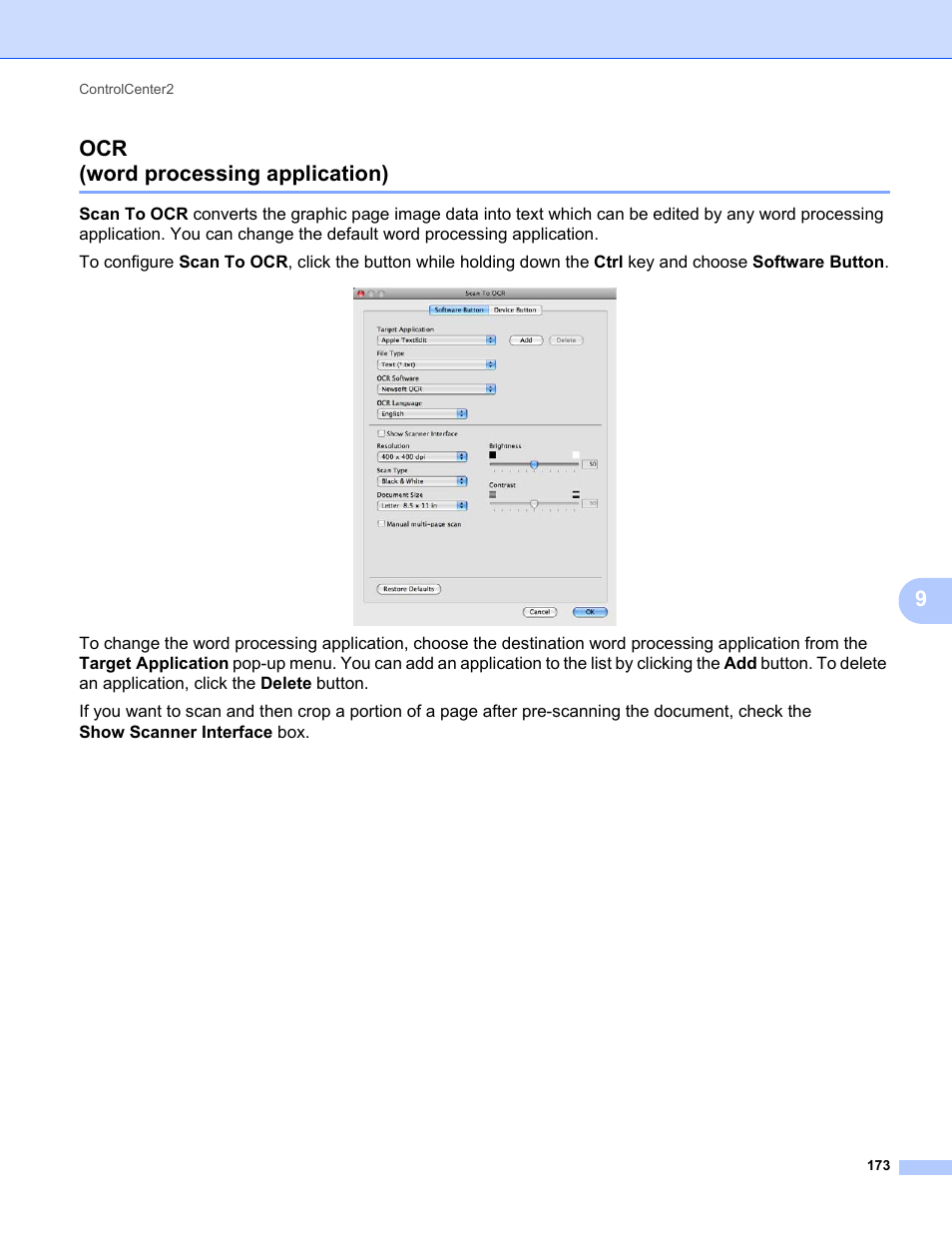 Ocr (word processing application), Word processing application), 9ocr (word processing application) | Brother MFC-9325CW User Manual | Page 181 / 221