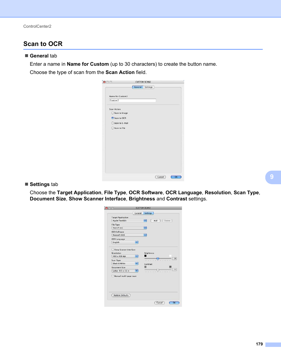 Scan to ocr, 9scan to ocr | Brother MFC-9325CW User Manual | Page 187 / 221