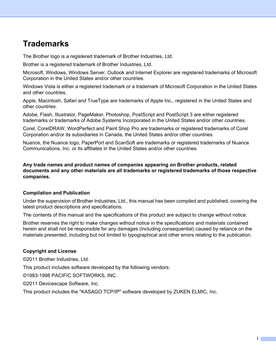 Trademarks | Brother MFC-9325CW User Manual | Page 2 / 221