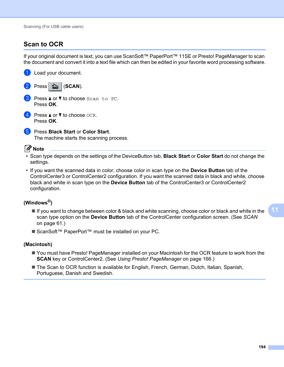 Scan to ocr, 11 scan to ocr | Brother MFC-9325CW User Manual | Page 202 / 221