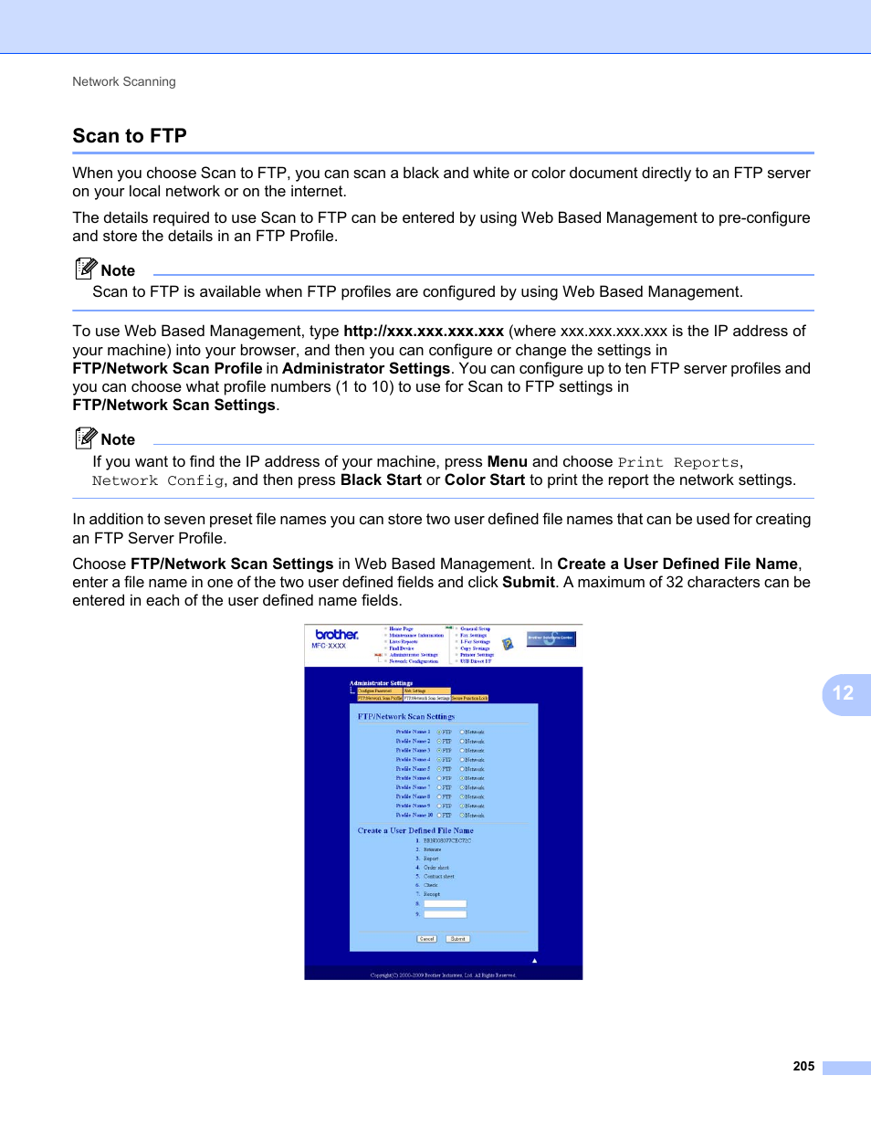 Scan to ftp, 12 scan to ftp | Brother MFC-9325CW User Manual | Page 213 / 221