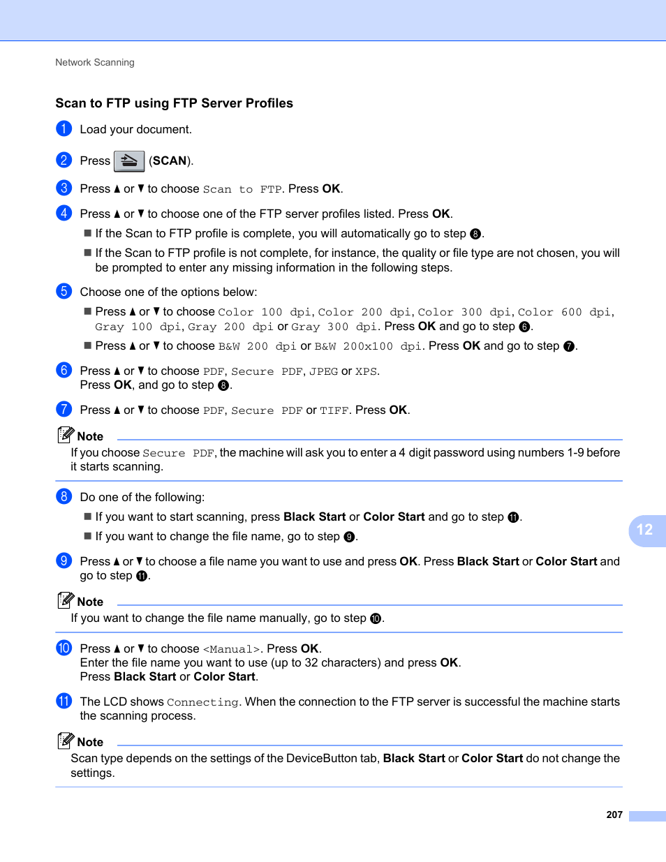 Scan to ftp using ftp server profiles | Brother MFC-9325CW User Manual | Page 215 / 221