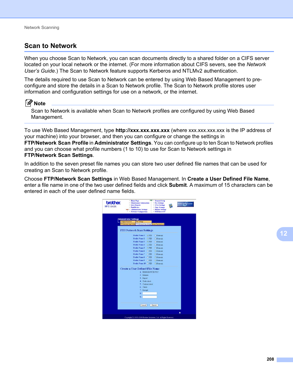 Scan to network, 12 scan to network | Brother MFC-9325CW User Manual | Page 216 / 221