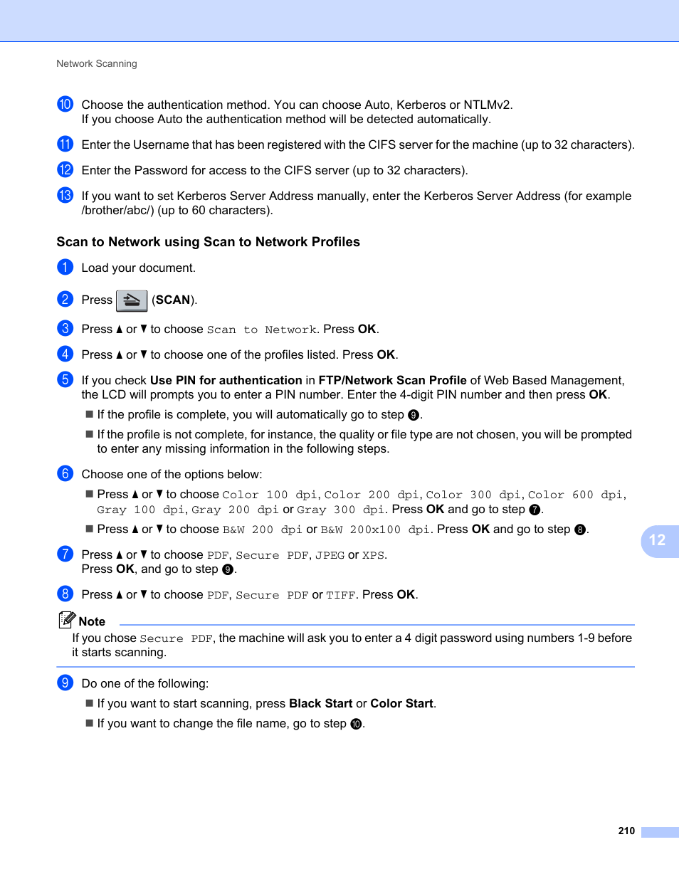 Scan to network using scan to network profiles | Brother MFC-9325CW User Manual | Page 218 / 221