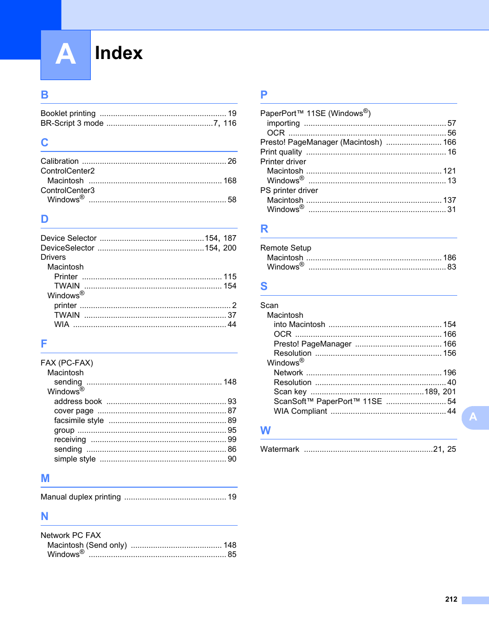 Index | Brother MFC-9325CW User Manual | Page 220 / 221