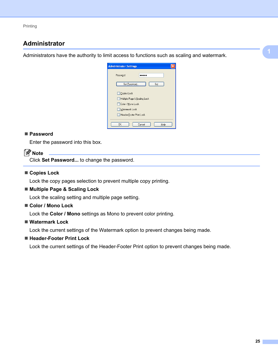 Administrator, 1administrator | Brother MFC-9325CW User Manual | Page 33 / 221