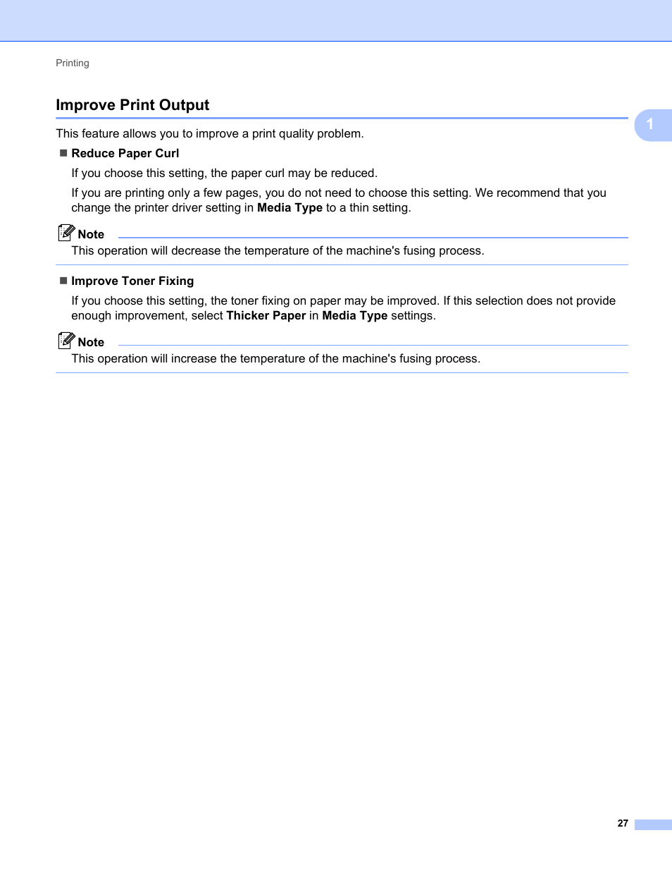 Improve print output, 1improve print output | Brother MFC-9325CW User Manual | Page 35 / 221