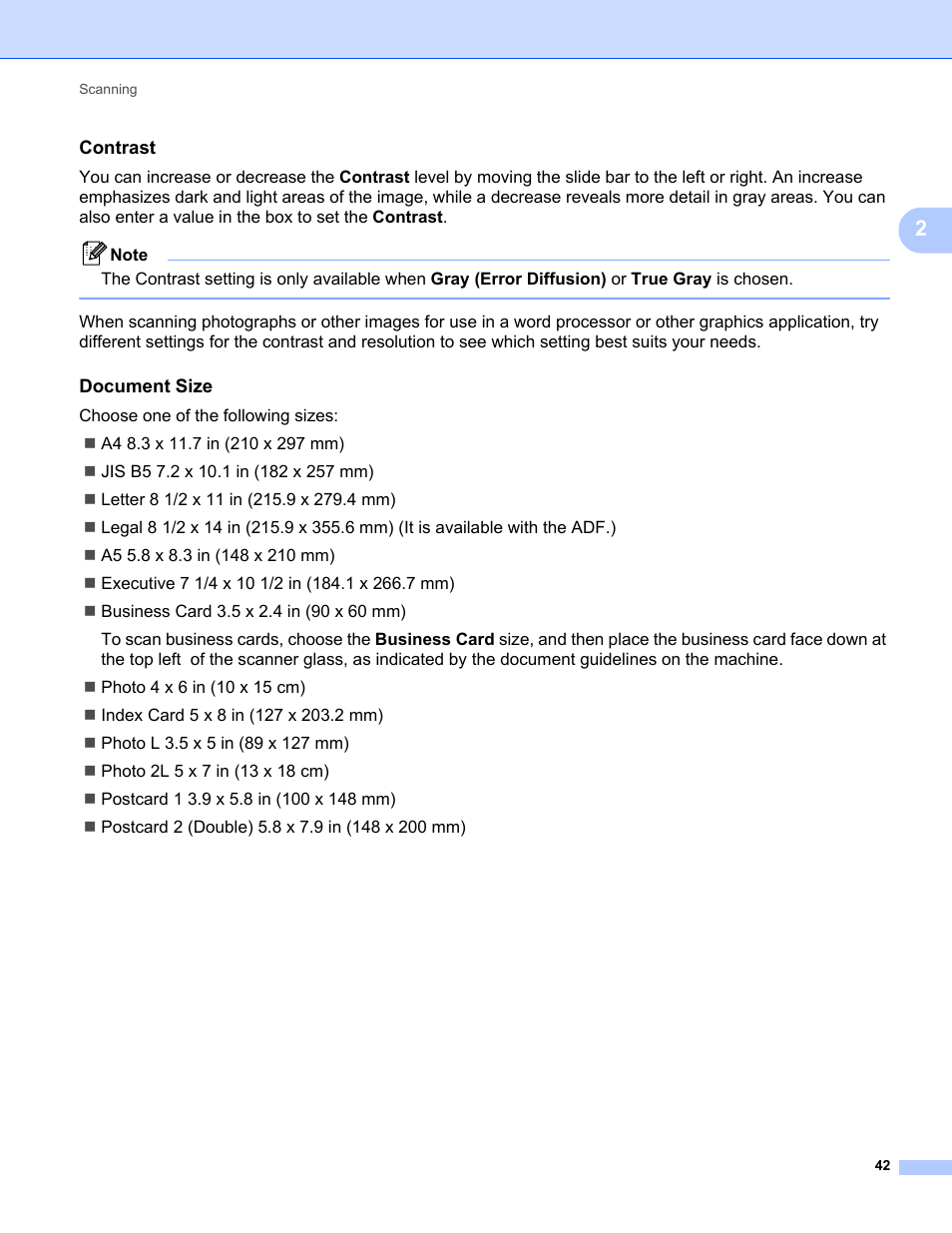 Contrast, Document size | Brother MFC-9325CW User Manual | Page 50 / 221