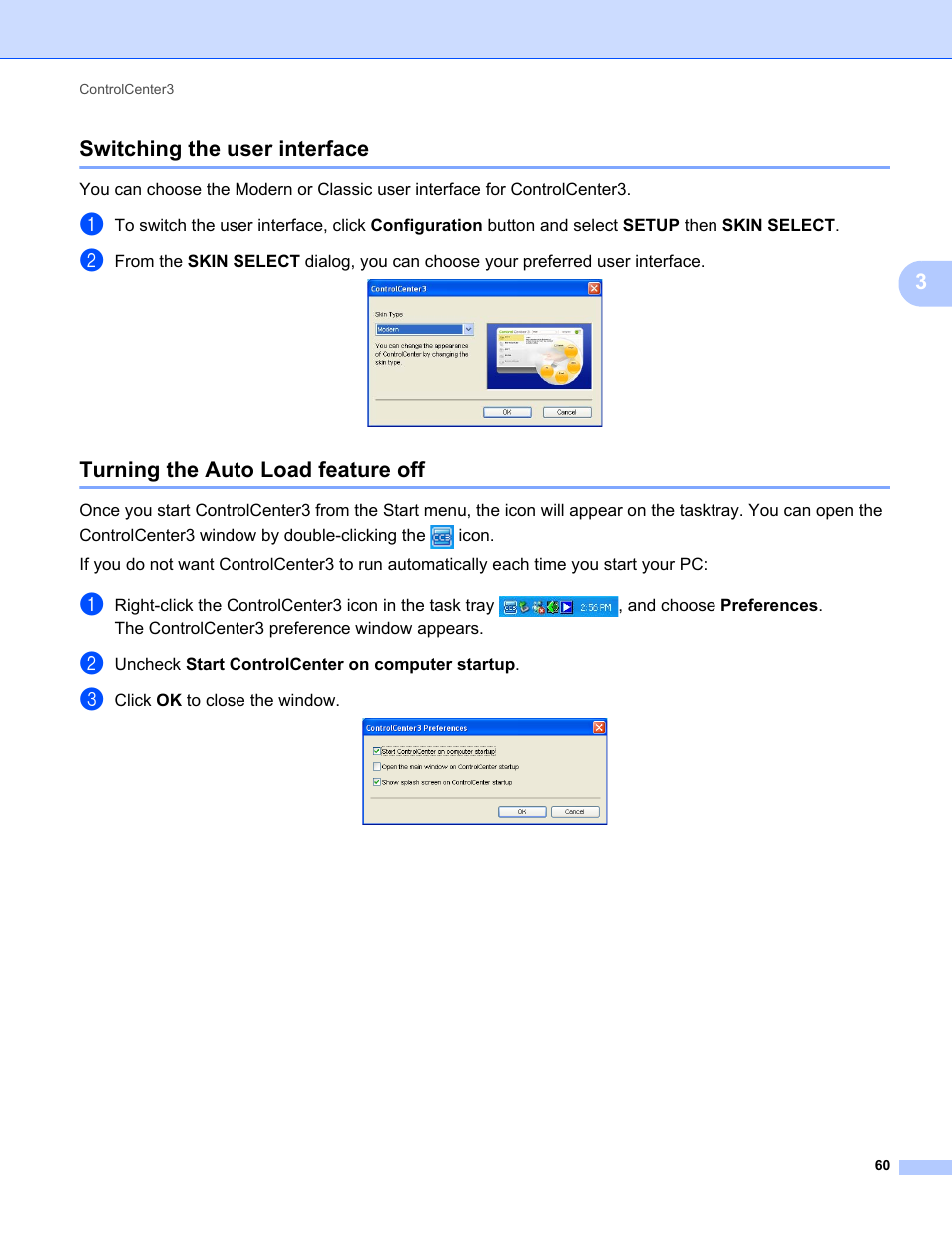 Switching the user interface, Turning the auto load feature off, 3switching the user interface | Brother MFC-9325CW User Manual | Page 68 / 221