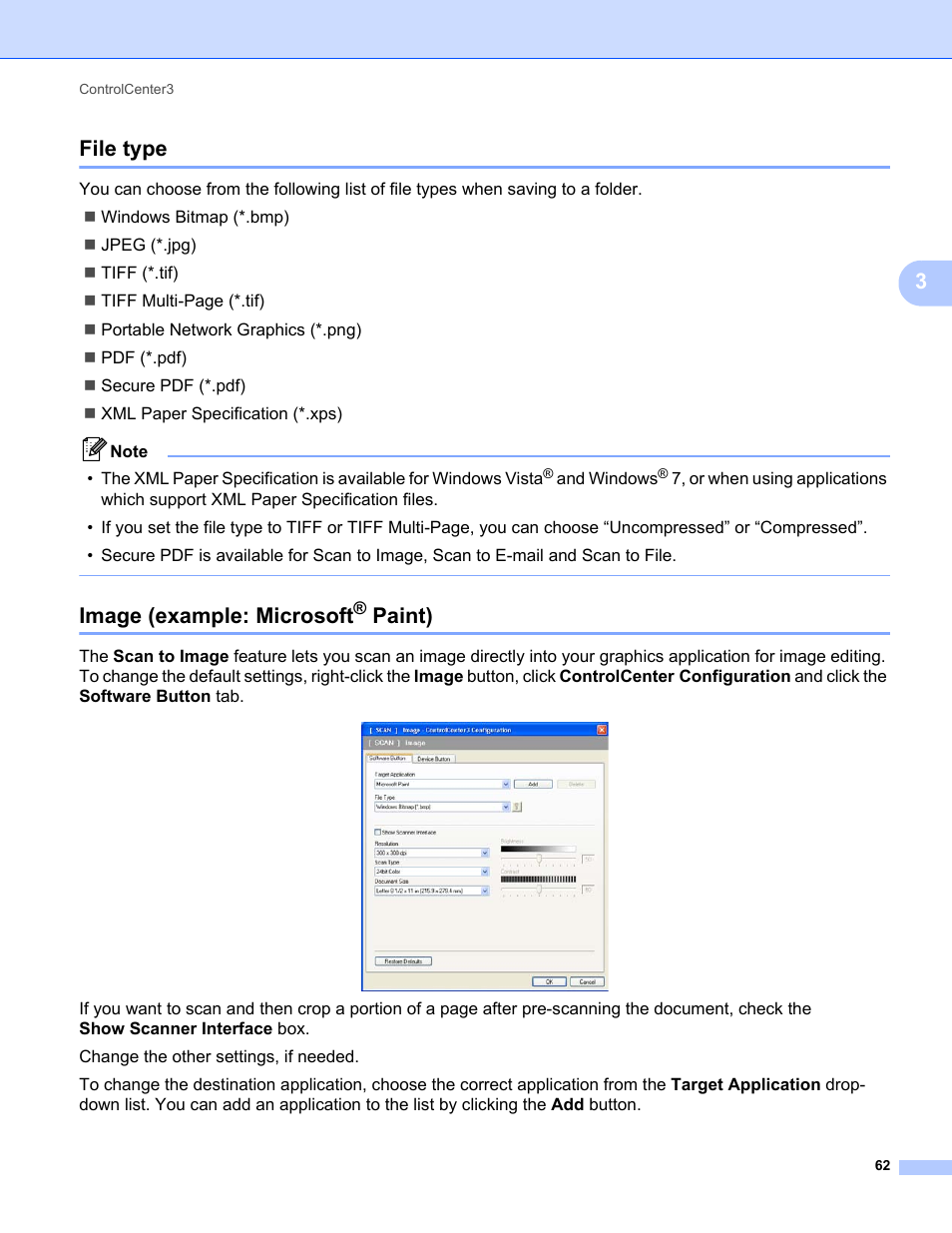 File type, Image (example: microsoft® paint), File type image (example: microsoft | Paint), 3file type, Image (example: microsoft | Brother MFC-9325CW User Manual | Page 70 / 221