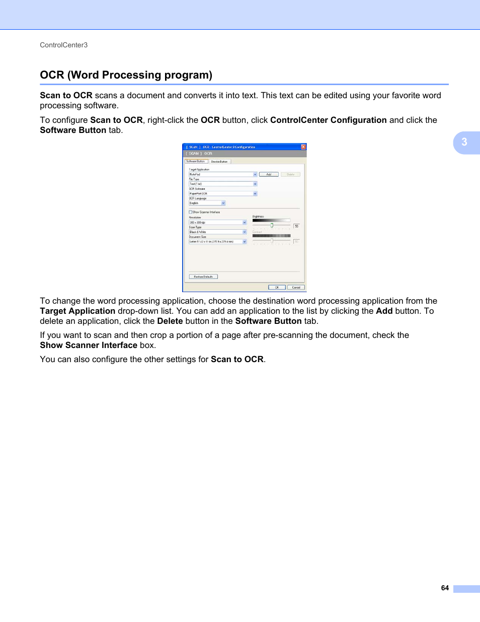 Ocr (word processing program), 3ocr (word processing program) | Brother MFC-9325CW User Manual | Page 72 / 221