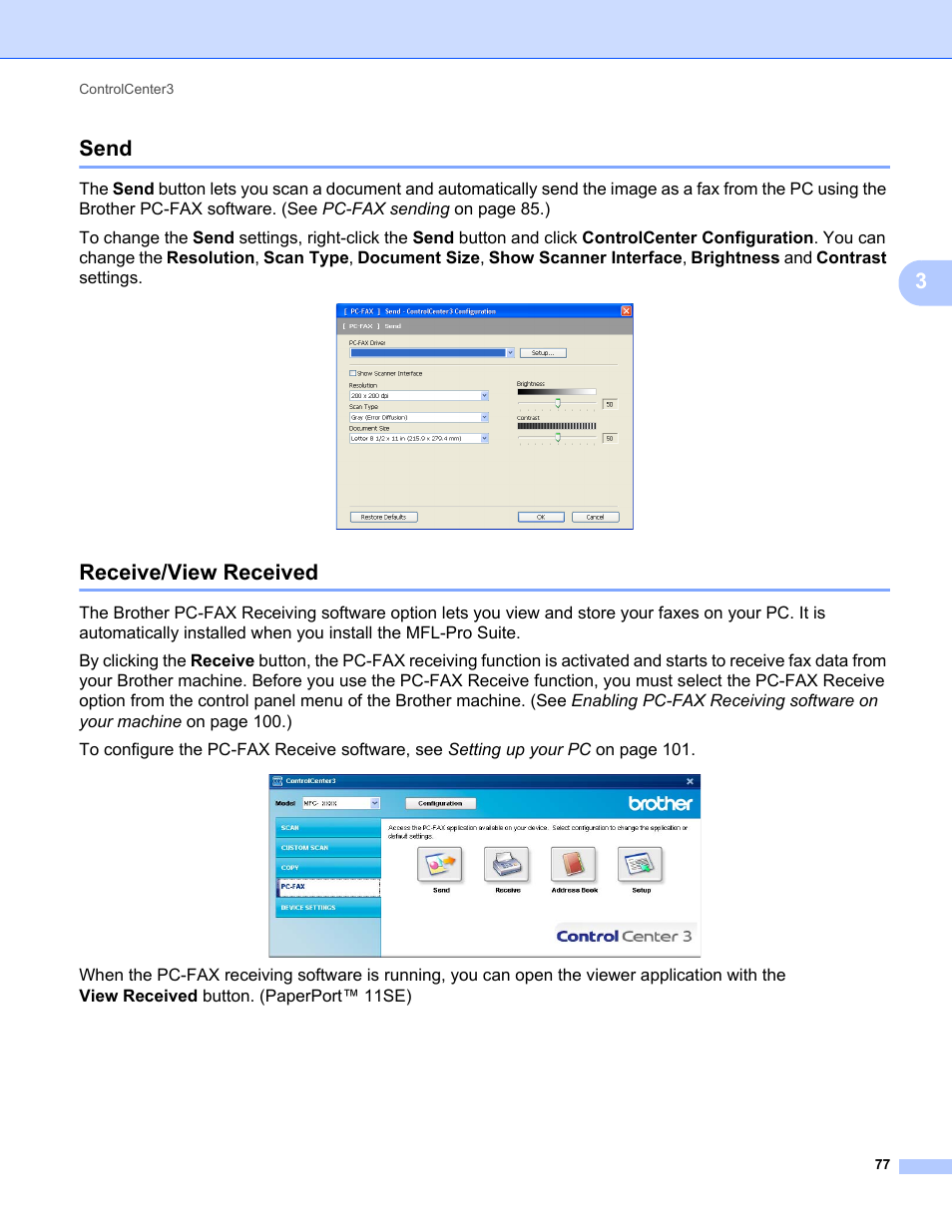 Send, Receive/view received, Send receive/view received | 3send | Brother MFC-9325CW User Manual | Page 85 / 221