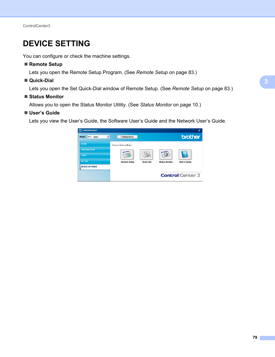 Device setting | Brother MFC-9325CW User Manual | Page 87 / 221