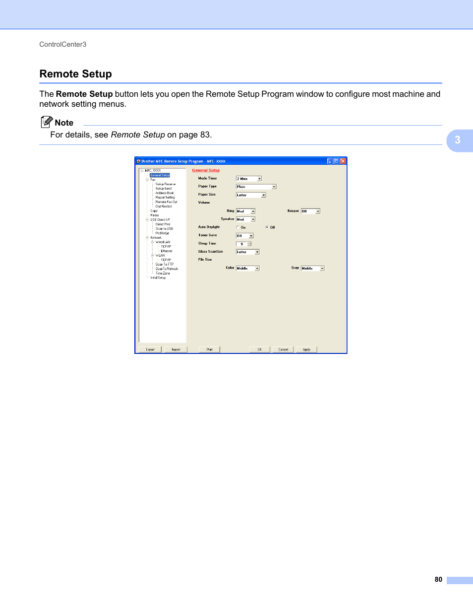 Remote setup, 3remote setup | Brother MFC-9325CW User Manual | Page 88 / 221