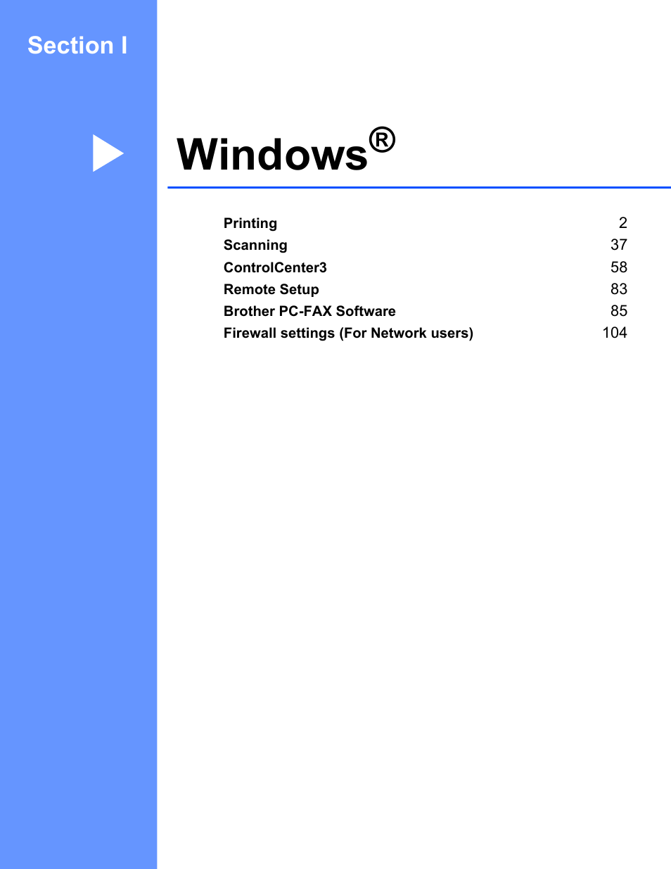 Windows, Section i windows | Brother MFC-9325CW User Manual | Page 9 / 221