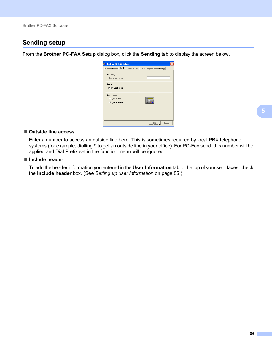 Sending setup, 5sending setup | Brother MFC-9325CW User Manual | Page 94 / 221