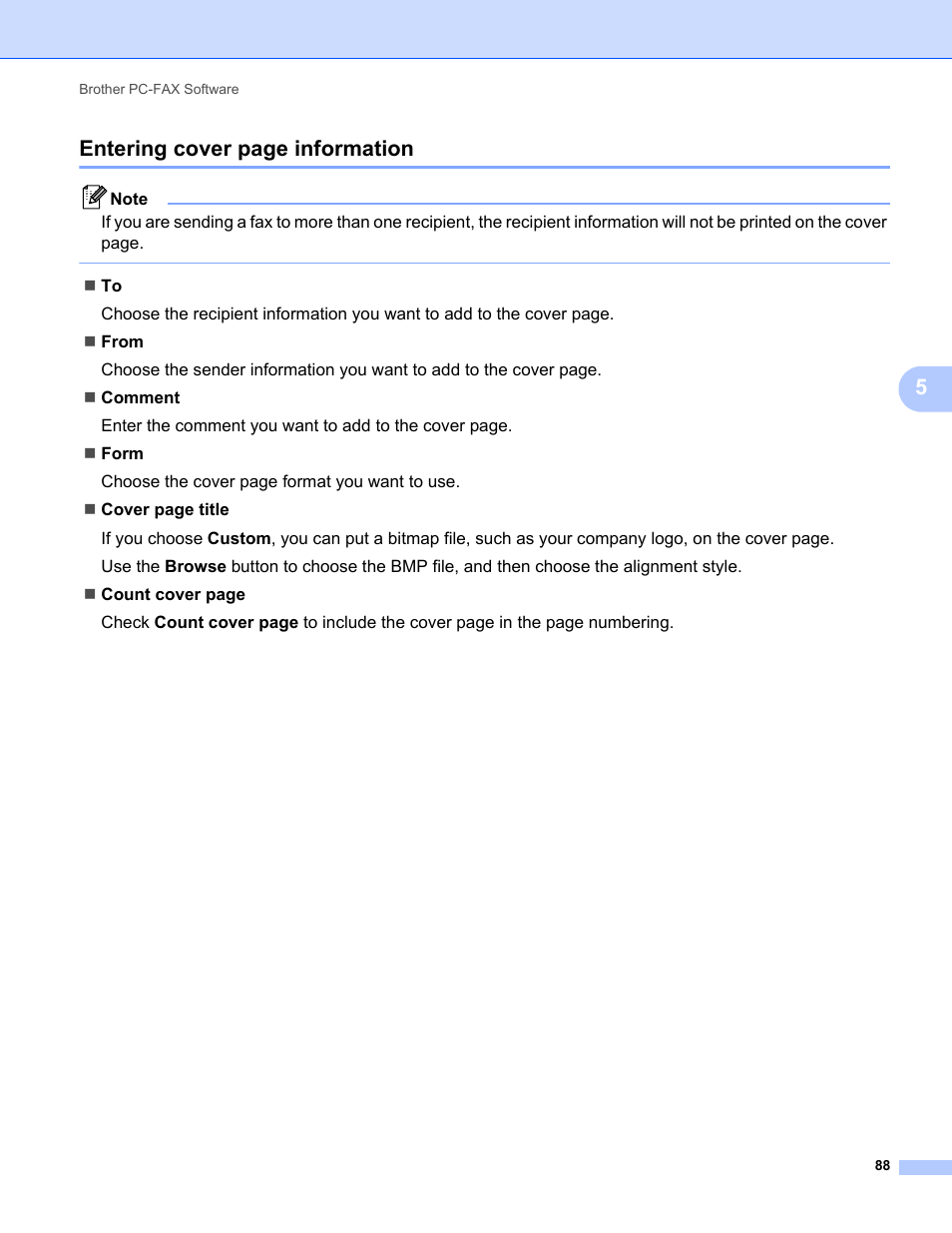 5entering cover page information | Brother MFC-9325CW User Manual | Page 96 / 221