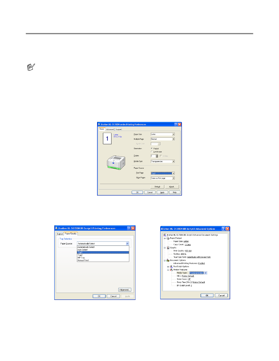 Printing on transparencies, Printing on transparencies from the paper tray, Printing on transparencies -33 | Printing on transparencies from the paper tray -33 | Brother HL-5150D User Manual | Page 40 / 143