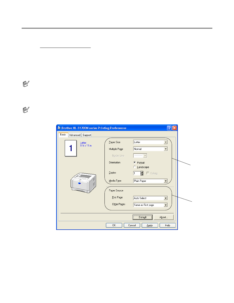 For windows, Features in the pcl printer driver, Features in the pcl printer driver -2 | Brother HL-5150D User Manual | Page 58 / 143