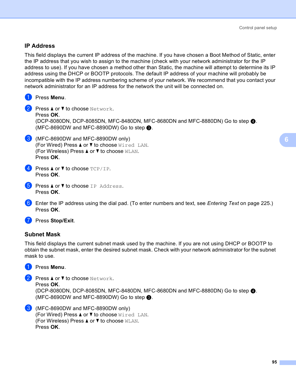 Ip address, Subnet mask | Brother MFC 8480DN User Manual | Page 106 / 249